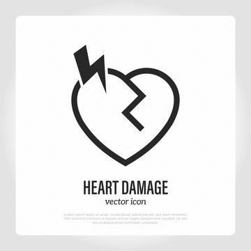 Heart damage, atherosclerosis, infarct. Thin line icon. Healthcare and medical vector illustration.