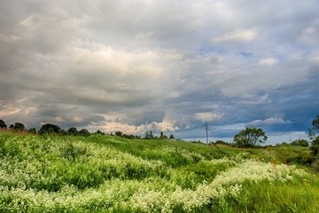 Obraz premium cloudy clouds over the river in summer