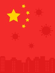 coronavirus covid-19 deadly viruses spread in china country with chinese flag stars and buildings with bacteria vectors illustration in flat design,