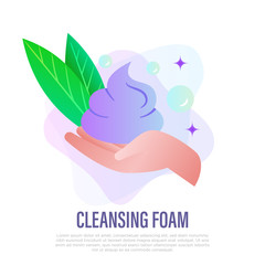Cleansing foam in hand. Step of skin care. Gradient icon. Vector illustration.