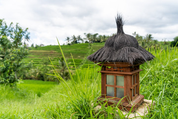 Traditional balinese lamp in angle  in Jatiluwih rice fields, Bali - Indonesia