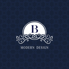 Vintage Ornament with Graceful Capital Letter B. Stylish Royal Emblem. Creative Logo. Drawn Luxury Monogram for Book Design, Brand Name, Business Card, Restaurant, Boutique, Hotel. Vector illustration
