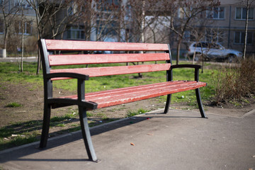 Outdoor furniture wooden bench in Kiev in Ukraine