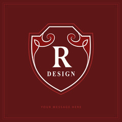 Creative Monogram. Template with letter R. Stylish Refined Emblem. Graceful Logo. Drawn Element for Book Design, Brand Name, Business Card, Restaurant, Boutique, Hotel, Invitation. Vector illustration