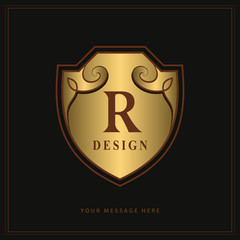 Creative Monogram. Template with letter R. Stylish Refined Emblem. Graceful Logo. Drawn Element for Book Design, Brand Name, Business Card, Restaurant, Boutique, Hotel, Invitation. Vector illustration