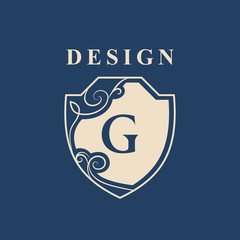 Creative Monogram. Template with letter G. Stylish Refined Emblem. Graceful Logo. Drawn Element for Book Design, Brand Name, Business Card, Restaurant, Boutique, Hotel, Invitation. Vector illustration