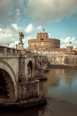 Fototapeta premium Rome, Italy, Bridge over the Tiber River leading to the Castle of the Holy Angel