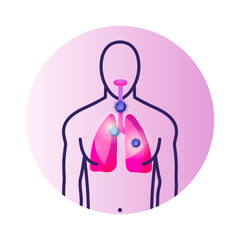 coronavirus infected man with lungs and covid19 molecule, vecto