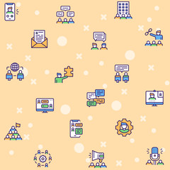 Set of teamwork related vector linear Icons. Communication concept.