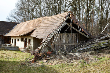 empty abandoned ruined old rural house