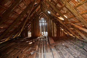 empty old wooden attic ruin