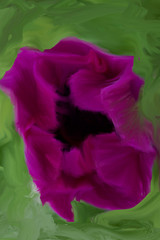 Fototapeta na wymiar pintura de flor morada sobre fondo verde