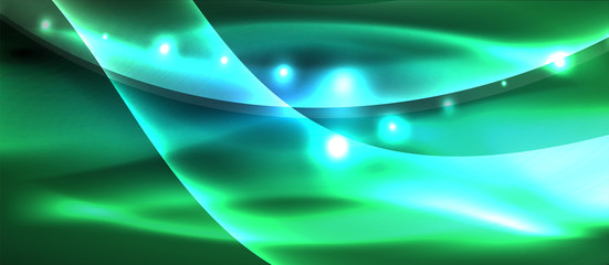 Obraz premium Abstract background. Shiny design neon waves with light effects, techno trendy design. Vector Illustration For Wallpaper, Banner, Background, Card, Book Illustration, landing page