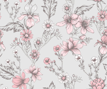 Seamless vintage pattern with flowers