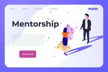 Mentorship landing web page template with mentor and his student