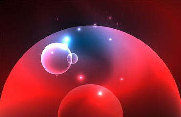 Neon shiny transparent glowing circles with light effects. Techno futuristic vector abstract background For Wallpaper, Banner, Background, Card, Book Illustration, landing page