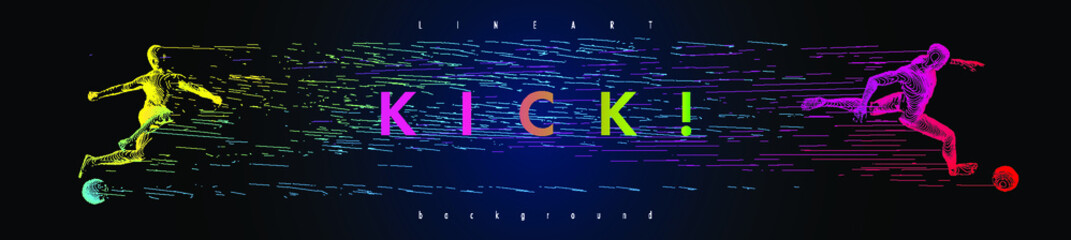 A set of fotball, soccer players drawing by lines with text. Creative sport concept. Art vector graphic for brochures, flyers, presentations, logo, print, web