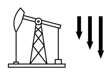 Oil price falling. Oil production decline. Vector illustration.