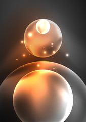 Glowing neon shiny transparent bubbles, glass circles or bio cell concept. Techno futuristic vector abstract background For Wallpaper, Banner, Background, Card, Book Illustration, landing page