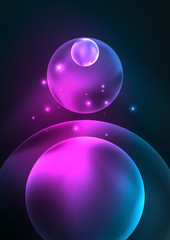 Glowing neon shiny transparent bubbles, glass circles or bio cell concept. Techno futuristic vector abstract background For Wallpaper, Banner, Background, Card, Book Illustration, landing page