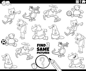 find two same animal characters game color book