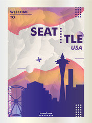 USA United States of America Seattle skyline city gradient vector poster