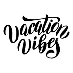 Vacation vibes isolated lettering. Summer poster design. Text for travel agency banner, sticker, cover, t-shirt print. Souvenir illustration typography. Vector eps 10.