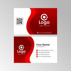 Simple abstract wave business card with Red color design, professional name card template vector