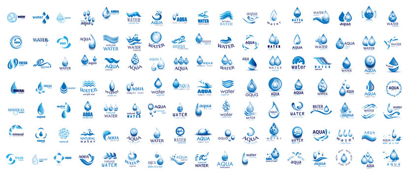 Water Splash Vector And Drop Logo Set - Isolated On White. Vector Collection Of Flat Water Splash and Drop Logo. Icons For Droplet, Water Wave, Rain, Raindrop, Company Logo And Bubble Design