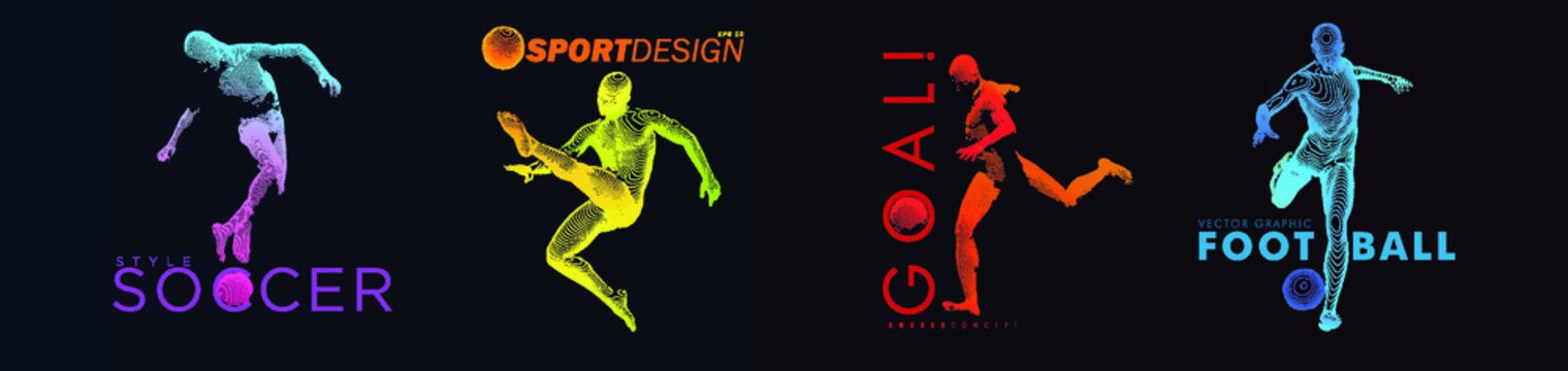Football concept. Vector drawn by color lines. Soccer art. Creative line-art set. Vector template brochures, flyers, presentations, logo, print, leaflet, banners.