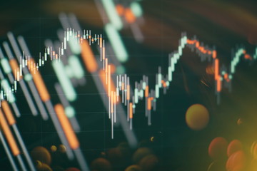 Stock index on the computer monitor . Financial data on a monitor which including of Market...