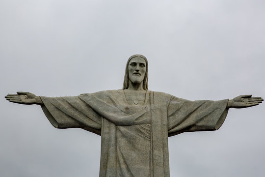 Rio de Janeiro, Brazil - 21.11.2019: The Christ the Redeemer statue portrait.