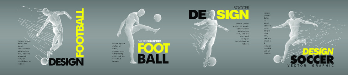 A set of fotball, soccer players drawing by lines with text. Creative sport concept. Art vector graphic for brochures, flyers, presentations, logo, print, web © Archreactor