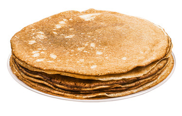 Homemade pancakes on a plate to a meal.