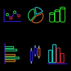 vector neon flat design icon set of chart and graph line symbol illustration