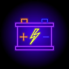 vector neon flat design icon of transportation battery glowing symbol