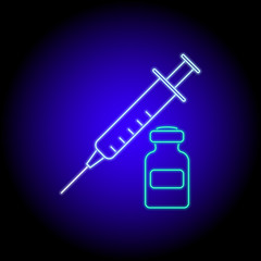 vector neon flat design icon of medical syringe and ampule vaccine symbol