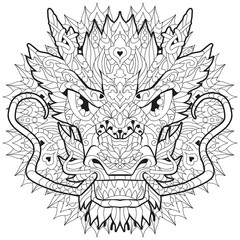 Zentangle dragon head with mandala. Hand drawn decorative vector illustration for coloring