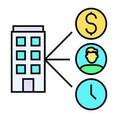 Merger and Acquisition stock, equity and  assets concept, Orgnization Investment and Resource on white background, M&A Symbols Vector Color Icon design