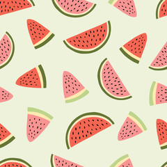 Seamless pattern background with hand drawn doodle hand drawn vector scandinavian style watermelon fruits.Tileable repeating background for branding,package, fabric and textile, wrapping paper