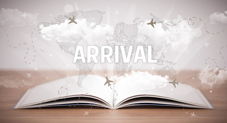 Open book with ARRIVAL inscription, vacation concept