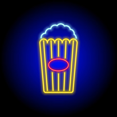 vector neon flat design icon of retro style popcorn cinema symbol