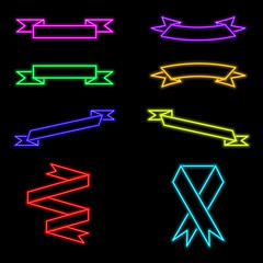 vector neon flat design icon set of multicolor ribbon banner symbol