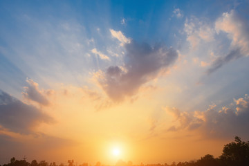 Bright orange sky and light of the sun.