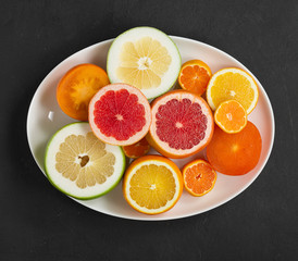 Fresh citrus tropical fruits - a source of vitamin C in the diet. Vegetarian food. Healthly food