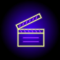 vector neon flat design icon of cinema clapperboard symbol