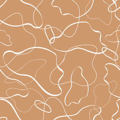 Abstract naadloos patroonontwerp met abstracte blobs, handgetekende lijnen en golvende contouren. Tegelbare herhalende achtergrond voor branding, pakket, stof en textiel, inpakpapier