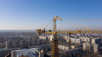 Ukraine, Kharkov, March 20, 2020, Evening Kharkov, aerial photography of evening Kharkov, 4k video from a drone.