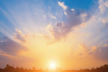 Bright orange sky and light of the sun.