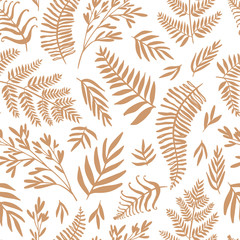 Abstract seamless pattern design with abstract blobs, hand drawn floral and fern leaves and branches. Tileable repeating background for branding,package, fabric and textile, wrapping paper © saltoli